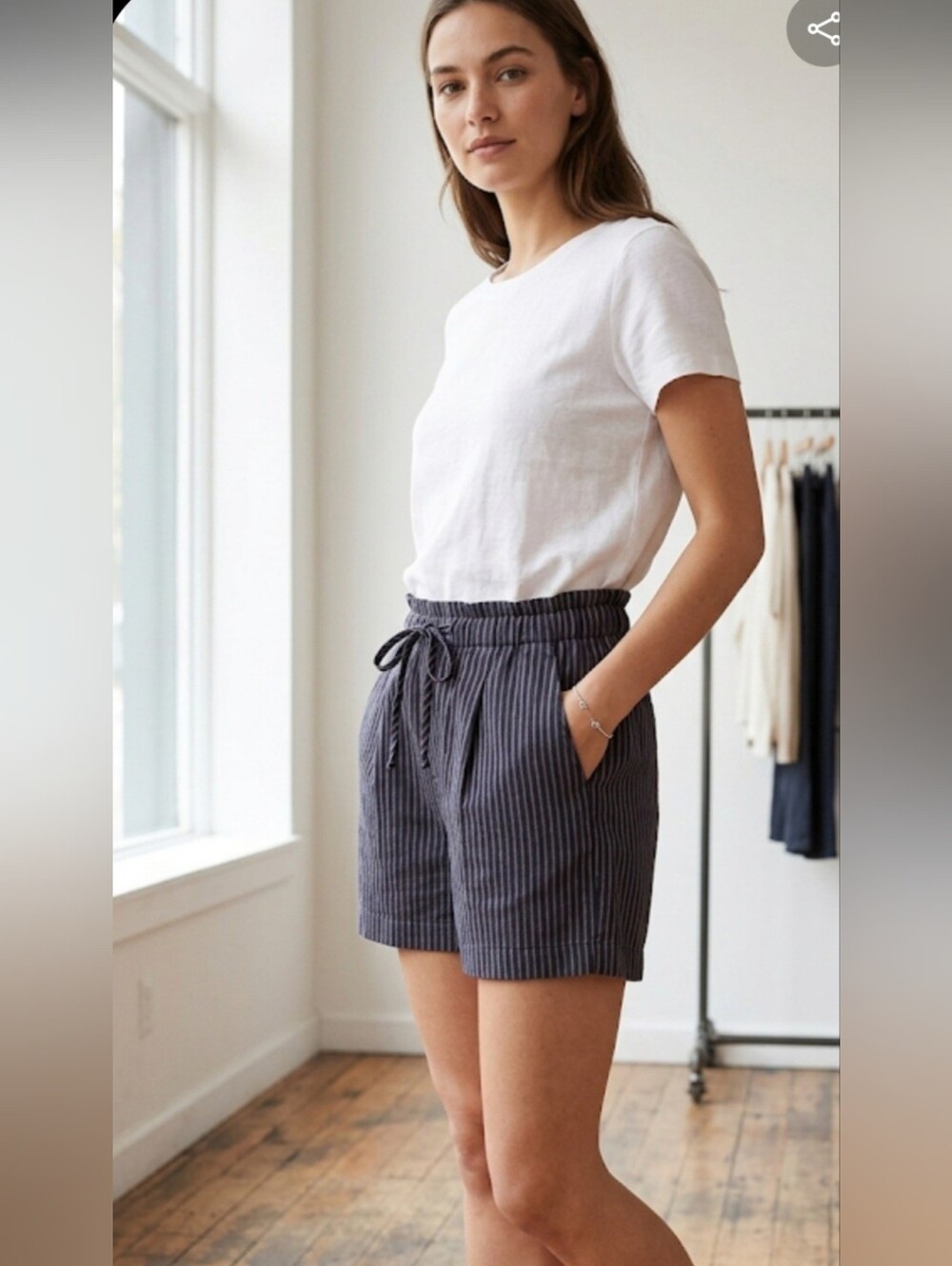 Uniqlo Navy and Pink Striped Drawstring Shorts